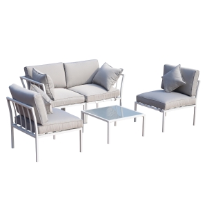 Outsunny 4 Piece Outdoor Furniture Patio Conversation Seating Set - White / Grey
