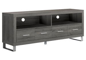 Monarch 60" Contemporary 4-Drawer Open Concept Shelf Reclaimed Wood-Look Storage Console TV Stand - Dark Taupe Finish
