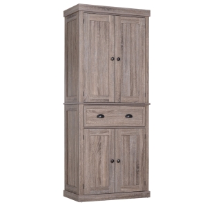 HOMCOM 72" Traditional Freestanding Kitchen Pantry Cupboard with 2 Cabinet, Drawer and Adjustable Shelves, Brown