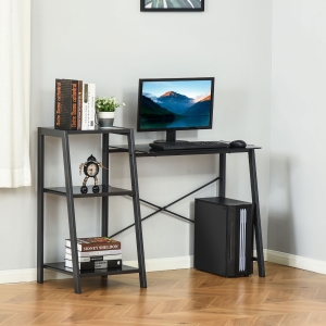 HOMCOM 49.5" Home Office Computer Desk with Shelves Study Table with Storage Laptop Desk for Bedroom Small Space Black