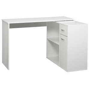 HOMCOM L Shaped Corner Computer Desk Workstation with Rotating Storage Shelves and Drawer for Home & Office, White