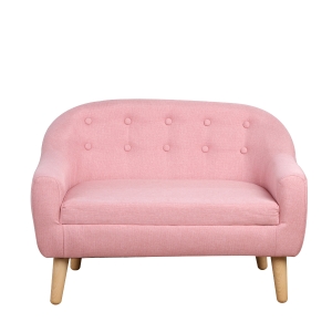 Qaba 11" High 2-Seat Linen Fabric and Wooden Frame Sofa for Kids and Toddlers Ages 3-6 Seat - Pink