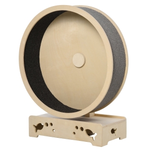 PawHut Round Hamster-Wheel Style Cat Tree with Carpet Runway, Wooden Sisal-Covered Cat Tower Condo with Unique Design