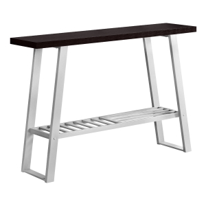 Monarch 48" Modern Wood Grain Top 2-Tier Metal Framed Accent Console Table - Silver / Cappuccino Brown Finish