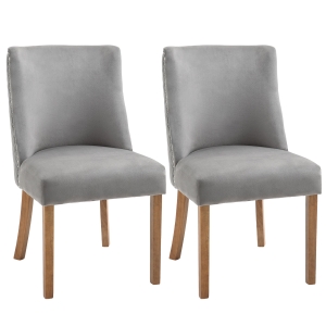 HOMCOM Modern Dining Chairs Set of 2 with High Back, Upholstered Seats and Solid Wood Legs for Kitchen, Light Grey