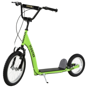 Aosom Youth Scooter Ride On Toy with Adjustable Handlebar, Dual Brakes, and Inflatable Wheels For Kids 5+ - Green
