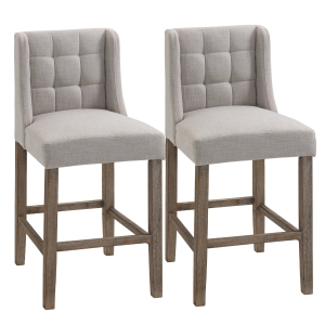 HOMCOM Upholstered Bar Stool Set with Tufted Backrest, Footrest, & Rubberwood Legs