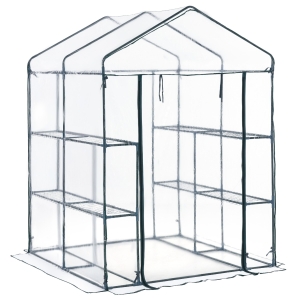 Outsunny Walk-in Greenhouse 5' x 5' x 6' Hot House with 3-Tier Shelving, Roll-Up Door for Outdoor, Garden