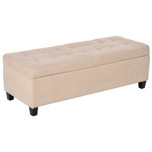 HOMCOM 49" Large Tufted Linen Fabric Ottoman Storage Bench With Soft Close Top for Living Room, Entryway, or Bedroom, Beige