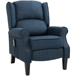 HOMCOM Vibrating Linen Fabric Heated Massage Chair Recliner Sofa Push-Back with Remote Controller - Dark Blue