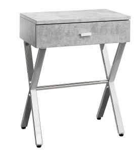 Monarch 22" Modern Storage Drawer Chrome Metal X-Frame Accent Nightstand Side End Table - Grey Cement-Look Finish