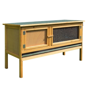 PawHut Large Elevated Indoor Outdoor Wooden Rabbit Hutch with Hinged Asphalt Roof