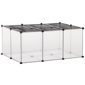 PawHut Pet Playpen with Door, Metal Mesh Cage with Mallet, Clear