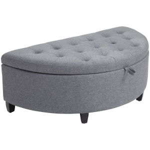 HOMCOM Half Moon Modern Luxurious Polyester Fabric Storage Ottoman Bench with Legs Lift Lid Thick Sponge Pad for Living Room, Entryway, or Bedroom, Grey