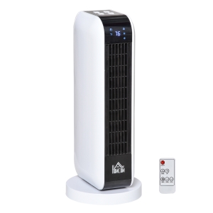 HOMCOM 1500W Ceramic Space Heater, 2-In-1 Oscillating Portable Heater with Three Heating Modes(High, Low, Fan), Timer, Remote Control, for Indoor Use, White