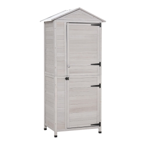 Outsunny Wooden Garden Cabinet 4-Tier Storage Shed Lockable Organizer w/ Foot Pad Handle
