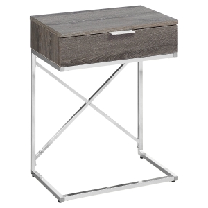 Monarch 24" Contemporary End Table Night Stand with Large Storage Drawer and Metal X-Design Frame - Dark Taupe Wood Grain-Look / Chrome Base