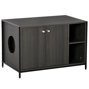 PawHut Cat Litter Box Enclosure, Hidden Adjustable Cat Furniture with Damping Hinge, Black