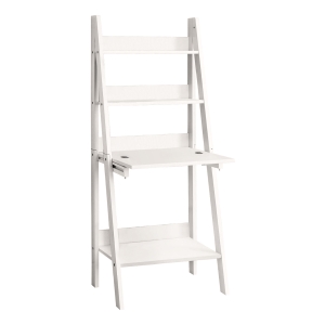 Monarch 61"H High Laddle Style Bookcase with Drop Down Desk Space - White