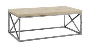 Monarch Contemporary 44" Wood Grain-Look Top Chrome Metal Frame Accent Cocktail Coffee Table - Natural Finish