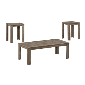 Monarch 3 Piece Contemporary Rectangular Wood-Look Coffee Table / Two Matching End Tables Set - Dark Taupe