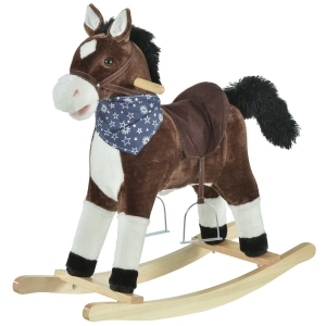 Qaba Kids Plush Ride-On Rocking Horse Toy Cowboy Rocker with Fun Realistic Sounds for Child 3-8 Years Old - Brown