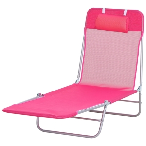 Outsunny Folding and Portable Sun Lounger w/ Adjustable Backrest & Portable Design - Pink