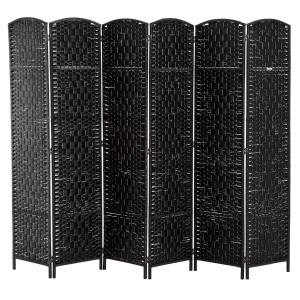 HomCom 6' Wicker Weave 6 Panel Room Divider Privacy Screen - Black Wood