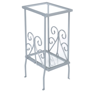 Monarch 30" Tradition Style Elegant Metal Scroll Frame 2-Tier Tempered Glass Shelf Side Accent Table - Grey Finish