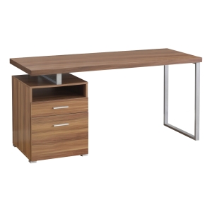 Monarch 60" Contemporary Industrial Computer Desk with Cubby, Storage Drawers and Metal Legs - Walnut / Silver Metal