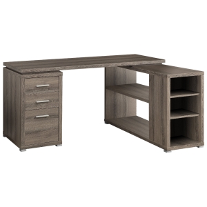Monarch L-Shaped Contemporary Hollow-Core Reclaimed Wood-Look 3 Drawer Computer Desk with Shelves - Dark Taupe