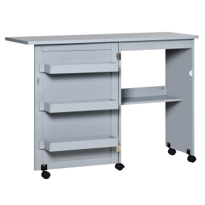 HOMCOM Folding Sewing Table Rolling Utility Work Station & Side Desk w/ Storage Bins
