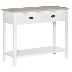 HOMCOM 39" Console Table Sofa Hallway Table w/ Storage Drawers and Bottom Shelf, White