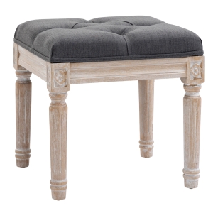 HOMCOM Ottoman Bench Vintage Footrest w/ Button Tufted Seat, Carved Wooden Legs, Grey