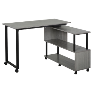 HOMCOM Mobile L-Shaped Rotating Computer Desk with Storage Shelves Moveable Rolling Writing Table Home Office Study Workstation for Home Office, Grey