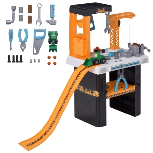 Qaba 54 Piece Tool Workshop Kids Tool Set Workbench and Construction Toy for 3+-Year-Old With Slide Real