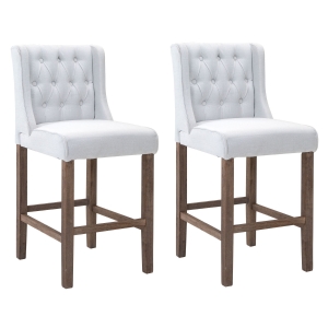 Open Box HomCom 40” Tufted Counter Height Bar Stool Dining Chair Set of 2 - Cream White
