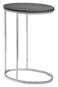 Monarch 25" Contemporary Oval Wood Grain-Look Top Chrome Metal Base C-Shaped Side Accent Table - Grey Finish