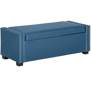 HOMCOM Nailhead Trim Upholstered Flip Top Storage Bench Fabric Ottoman, Blue