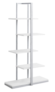 Monarch 60" Contemporary Open Concept Staggered 5 Shelf Bookshelf - White / Silver Metal
