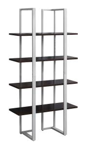 Monarch 60" Contemporary Chic Open Concept 4 Shelf Bookshelf - Cappuccino / Silver Metal