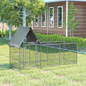 PawHut Walk In Chicken Run, Large Galvanized Chicken Coop, Hen Poultry House Cage, Rabbit Hutch Metal Enclosure with Water-Resist Cover for Outdoor Backyard Farm, 119" x 42" x 68"