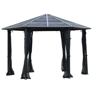 Outsunny 13' x 13' Hardtop Hexagonal Gazebo Canopy with Steel Roof, Heavy-Duty Aluminum Alloy Frame & Ventilating Mesh Sidewalls