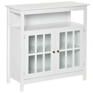 HOMCOM Kitchen Sideboard, Storage Buffet Cabinet with Open Shelf, Glass Door Cabinet and Adjustable Shelf for Living Room, Dining Room, White