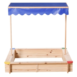 Outsunny Kids Wooden Cabana Sandbox Children Outdoor Backyard Playset w/ Bench Canopy