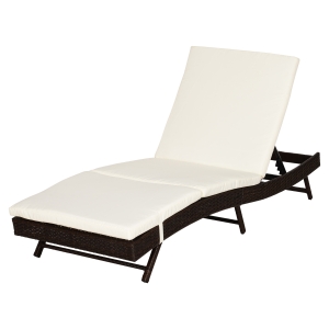 Outsunny 6 Position Chaise Lounge Chair Adjustable Outdoor PE Rattan Wicker - Deep Coffee / Cream
