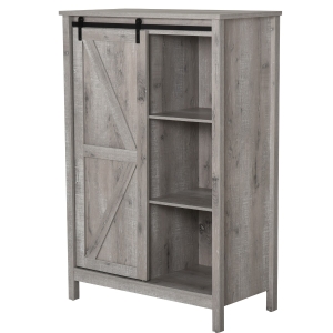 HOMCOM Accent Cabinet, Kictchen Cupboard Storage Cabinet, 3-Tier Organizer with Barn Door and Adjustable Shelf, Grey Oak