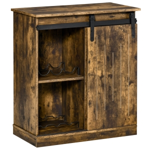 HOMCOM Industrial Cabinet 6-bottle Wine Rack Serving Buffet w/ Sliding Doors , Brown