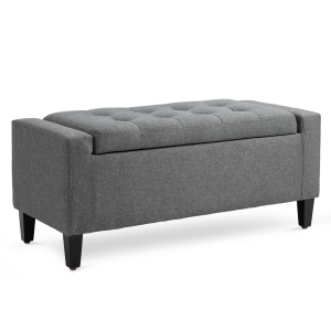 HOMCOM Linen Storage Ottoman Bench Lift Top Tufted Rectangle Ottoman for Living Room, Entryway, or Bedroom, Grey