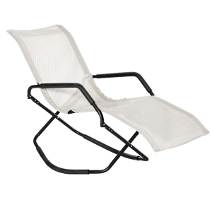 Outsunny Garden Rocking Sun Lounger Folding Reclining Rocker Chair for Sunbathing, White